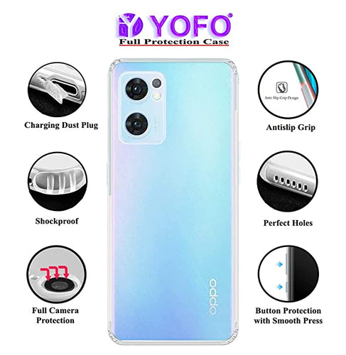 YOFO Back Cover for Oppo Reno 7 (5G) (Flexible|Silicone|Transparent|Dust Plug|Camera Protection)