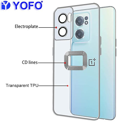 YOFO Electroplated Logo View Back Cover Case for OnePlus Nord CE-2 (Transparent|Chrome|TPU+Poly Carbonate)-SILVER