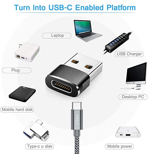 USB A Male to Type C Female Charging Adapter, USB C to USB A Connectors (Assorted Color)