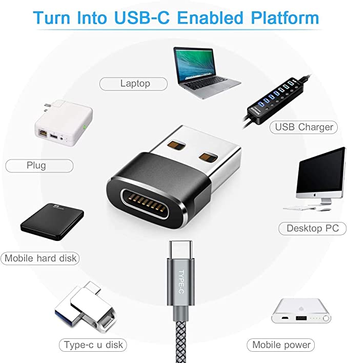 USB A Male to Type C Female Charging Adapter, USB C to USB A Connectors (Assorted Color)