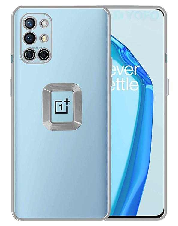 YOFO Electroplated Logo View Back Cover Case for OnePlus 9R / 8T(Transparent|Chrome|TPU+Poly Carbonate)- SILVER