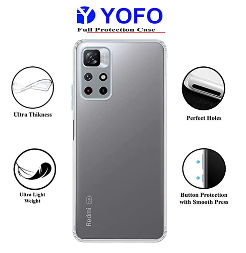 YOFO Back Cover for Mi Redmi Note 11T (5G) (Flexible|Silicone|Transparent|Dust Plug|Camera Protection)…