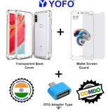 YOFO Combo for Mi Redmi Y2 Transparent Back Cover + Matte Screen Guard with Free OTG Adapter