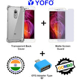 YOFO Combo for Mi Redmi Note 4 Transparent Back Cover + Matte Screen Guard with Free OTG Adapter