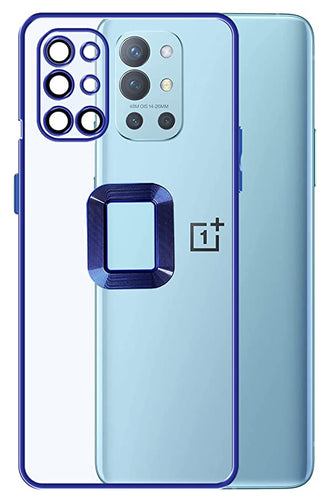 YOFO Electroplated Logo View Back Cover Case for OnePlus 9R / 8T (Transparent|Chrome|TPU+Poly Carbonate)- Blue