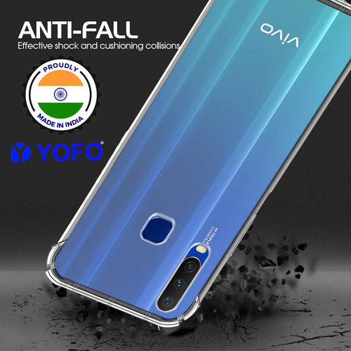 YOFO Rubber Back Cover Case for Vivo U10 / Y11 / Y12 / Y15 (Transparent) with Bumper Corner