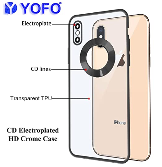YOFO Electroplated Logo View Back Cover Case for Apple iPhone X / XS (Transparent|Chrome|TPU+Poly Carbonate) -Black