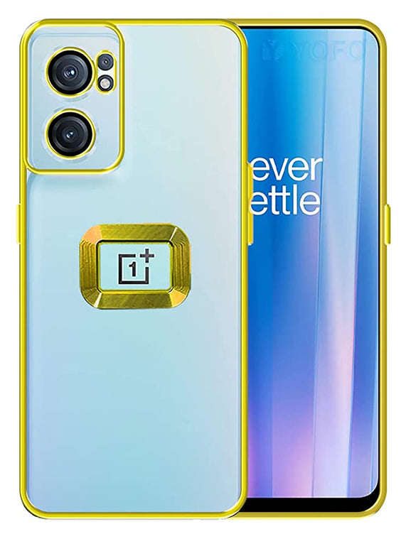 YOFO Electroplated Logo View Back Cover Case for OnePlus Nord CE-2 (Transparent|Chrome|TPU+Poly Carbonate)-GOLD