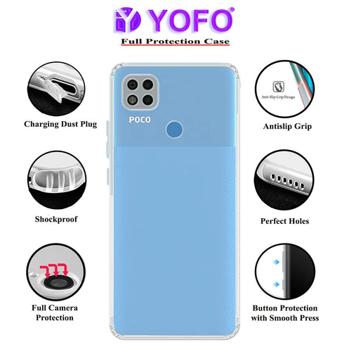 YOFO Back Cover for Poco C31 / Mi Redmi 9 (Flexible|Silicone|Transparent|Dust Plug|Camera Protection)