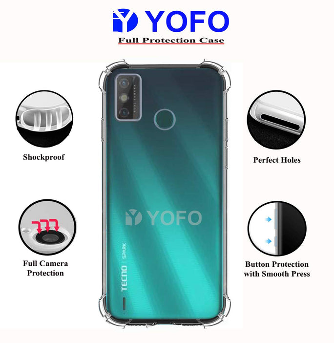 YOFO Rubber Back Cover Case for Techno Spark Go 2020 (Transparent) with Bumper Corner