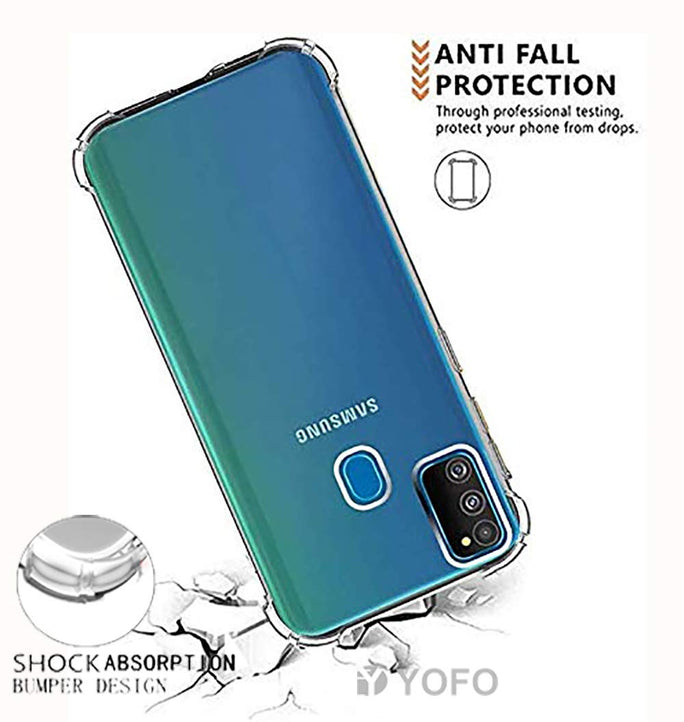 YOFO Shockproof Soft Transparent Back Cover for Samsung M21 - (Transparent)