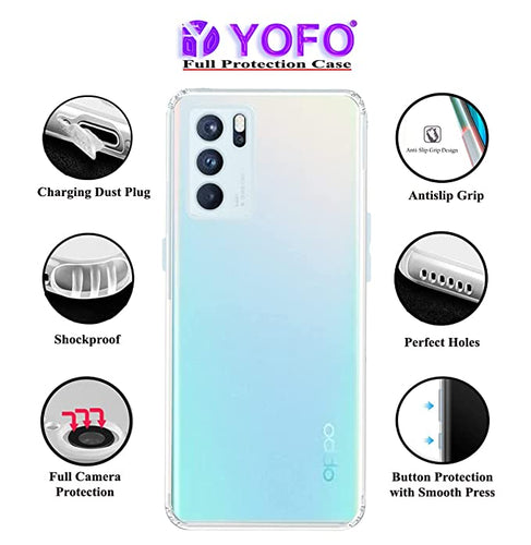 YOFO Back Cover for Oppo Reno 6 Pro (Flexible|Silicone|Transparent|Anti Dust Plug|Camera Protection)