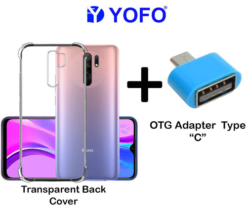 YOFO Silicon Transparent Back Cover for Mi Redmi 9 Prime Shockproof Bumper Corner, Ultimate Protection with Free OTG Adapter