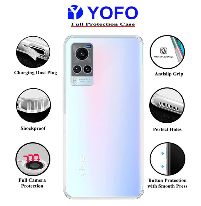 YOFO Silicon Transparent Back Cover for Vivo X60 - Camera Protection with Anti Dust Plug