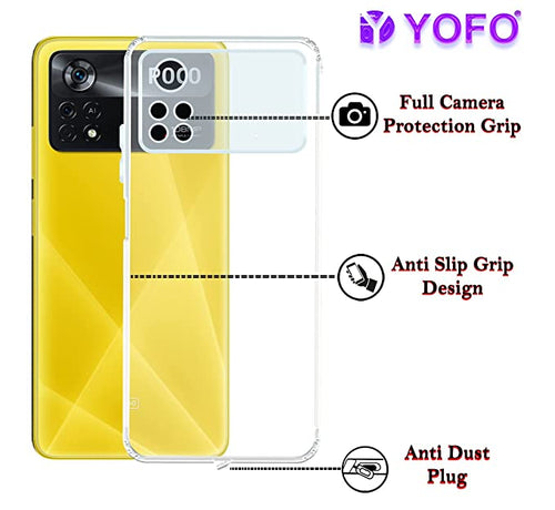 YOFO Back Cover for Poco X4 Pro (5G) (Flexible|Silicone|Transparent|Anti Dust Plug|Camera Protection)