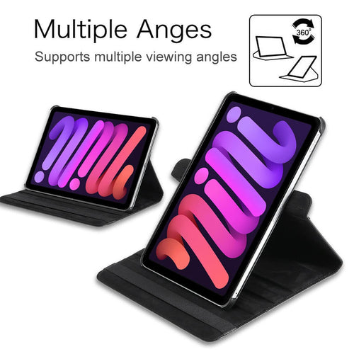 YOFO iPad Mini 6 Case, 360 Degree Rotating Stand Folio Case PU Leather Rotating Stand Cover (Black)
