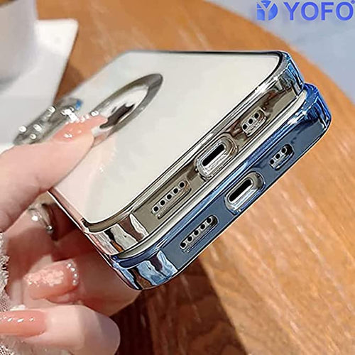 YOFO Electroplated Logo View Back Cover Case for Apple iPhone 12 Mini [5.4] (Transparent|Chrome|TPU+Poly Carbonate)- BLUE
