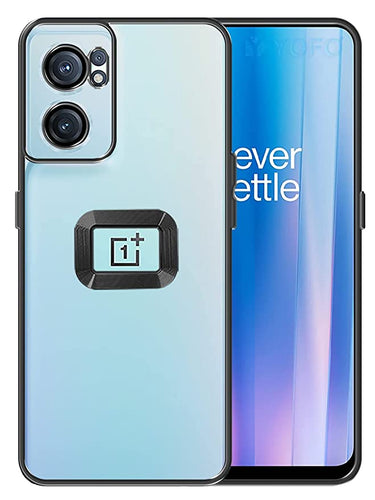 YOFO Electroplated Logo View Back Cover Case for OnePlus Nord CE-2 (Transparent|Chrome|TPU+Poly Carbonate)-BLACK