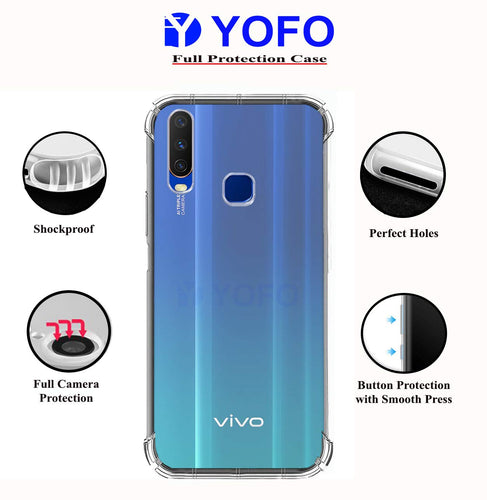YOFO Rubber Back Cover Case for Vivo U10 / Y11 / Y12 / Y15 (Transparent) with Bumper Corner