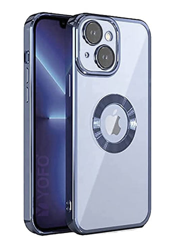 YOFO Electroplated Logo View Back Cover Case for Apple iPhone 13 [6.1] (Transparent|Chrome|TPU+Poly Carbonate)- BLACK