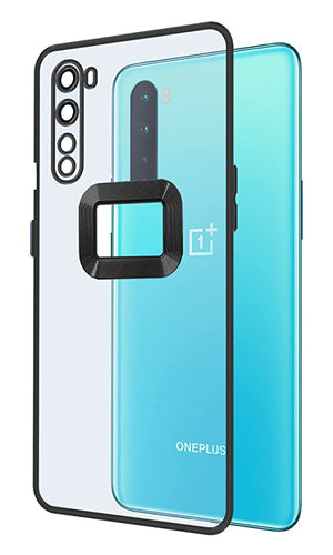 YOFO Electroplated Logo View Back Cover Case for OnePlus Nord (Transparent|Chrome|TPU+Poly Carbonate)- Black
