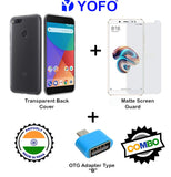 YOFO Combo for Mi A1 Transparent Back Cover + Matte Screen Guard with Free OTG Adapter