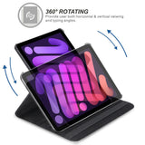 YOFO iPad Mini 6 Case, 360 Degree Rotating Stand Folio Case PU Leather Rotating Stand Cover (Black)