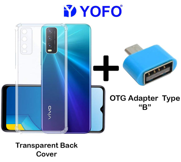 YOFO Silicon Transparent Back Cover for Vivo Y20 / Vivo Y20A / Vivo Y20i Shockproof Bumper Corner, Ultimate Protection with Free OTG Adapter