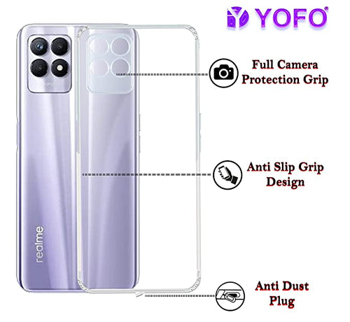 YOFO Back Cover for Realme 8i (Flexible|Silicone|Transparent|Dust Plug|Camera Protection)