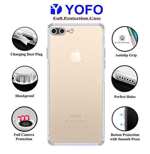 YOFO Silicon Back Cover for iPhone 7 Plus / 8 Plus (Transparent) Camera Protection with Dust Plug