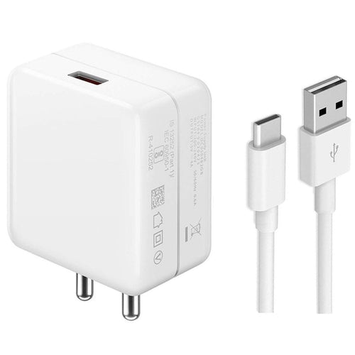 Realme Compatible SuperFastt 65W Charger Adapter With Type "C" Data Cable - White