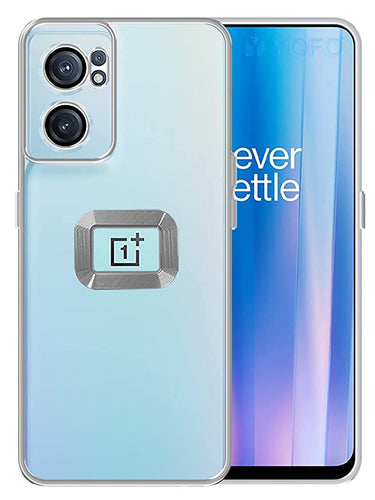 YOFO Electroplated Logo View Back Cover Case for OnePlus Nord CE-2 (Transparent|Chrome|TPU+Poly Carbonate)-SILVER