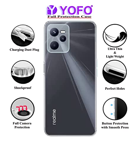 YOFO Back Cover for Realme C35 (Flexible|Silicone|Transparent|Dust Plug|Camera Protection)…