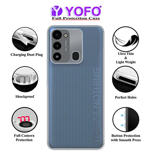 YOFO Back Cover for Tecno Spark Go 2022 (Flexible|Silicone|Transparent|Dust Plug|Camera Protection)