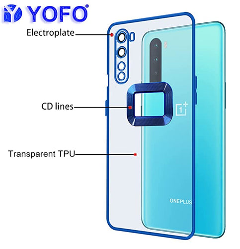 YOFO Electroplated Logo View Back Cover Case for OnePlus Nord (Transparent|Chrome|TPU+Poly Carbonate)- Blue