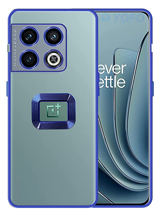 YOFO Electroplated Logo View Back Cover Case for OnePlus 10 Pro (Transparent|Chrome|TPU+Poly Carbonate)- BLUE
