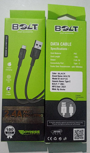 BOLTe Type-C Data Cable 2.4 Amp Fast Charging & Data Sync