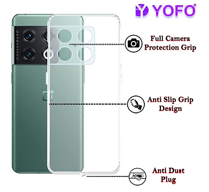 YOFO Back Cover for OnePlus 10 Pro (5G) (Flexible|Silicone|Transparent|Dust Plug|Camera Protection)…