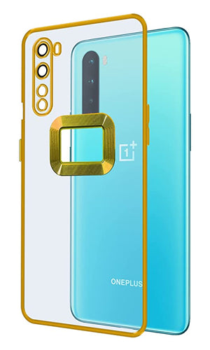 YOFO Electroplated Logo View Back Cover Case for OnePlus Nord (Transparent|Chrome|TPU+Poly Carbonate)- GOLD