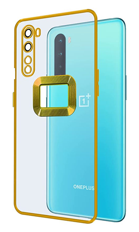 YOFO Electroplated Logo View Back Cover Case for OnePlus Nord (Transparent|Chrome|TPU+Poly Carbonate)- GOLD