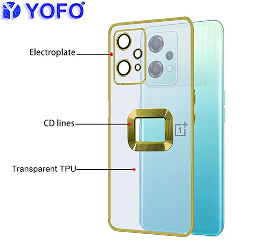YOFO Electroplated Logo View Back Cover Case for OnePlus Nord CE-2 Lite (Transparent|Chrome|TPU+Poly Carbonate)- Gold