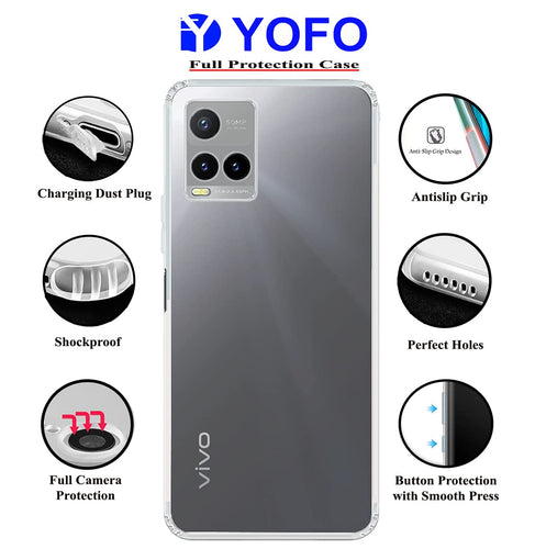 YOFO Back Cover for Vivo Y21(2021) / Vivo Y33s (Flexible|Silicone|Transparent|Camera Protection|DustPlug)