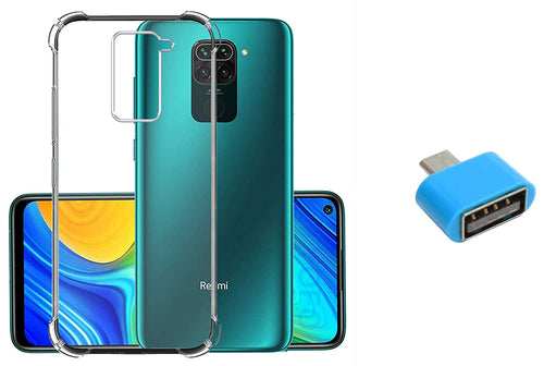 YOFO Silicon Transparent Back Cover for Mi Redmi Note 9 Shockproof Bumper Corner, Ultimate Protection with Free OTG Adapter