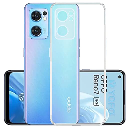 YOFO Back Cover for Oppo Reno 7 (5G) (Flexible|Silicone|Transparent|Dust Plug|Camera Protection)