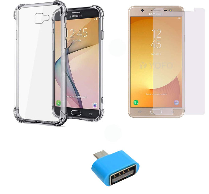 YOFO Combo for Samsung J7 Prime Transparent Back Cover + Matte Screen Guard with Free OTG Adapter
