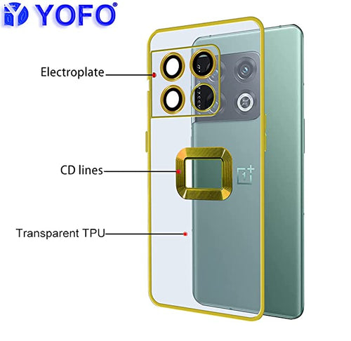YOFO Electroplated Logo View Back Cover Case for OnePlus 10 Pro (Transparent|Chrome|TPU+Poly Carbonate)- Gold
