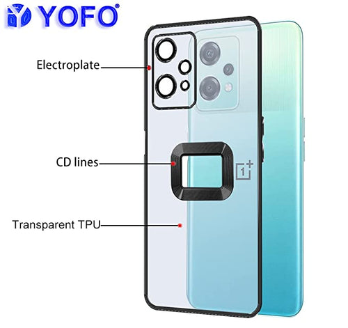 YOFO Electroplated Logo View Back Cover Case for OnePlus Nord CE-2 Lite (Transparent|Chrome|TPU+Poly Carbonate)- BLACK