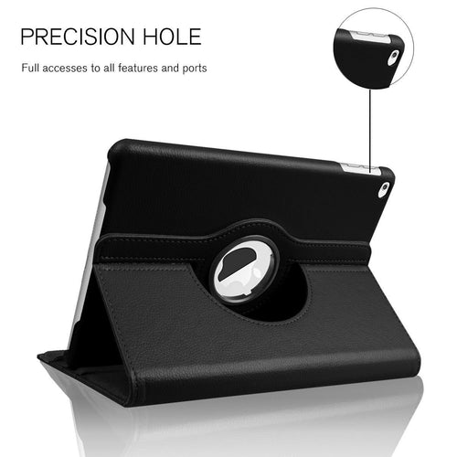 YOFO iPad Air 2 - (Model: A1566, A1567 ) - (2014) (Black) Case, 360 Degree Rotating Stand Folio Case PU Leather Rotating Stand Cover (Black)