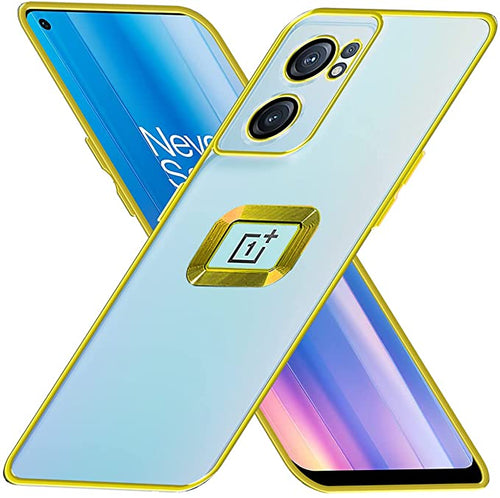 YOFO Electroplated Logo View Back Cover Case for OnePlus Nord CE-2 (Transparent|Chrome|TPU+Poly Carbonate)-GOLD
