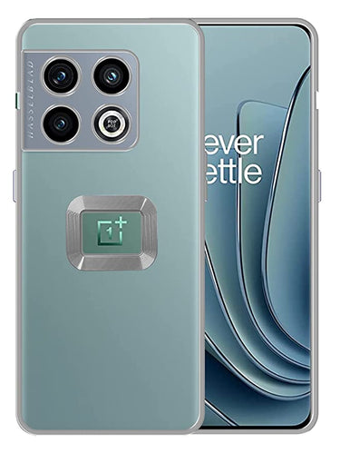 YOFO Electroplated Logo View Back Cover Case for OnePlus 10 Pro (Transparent|Chrome|TPU+Poly Carbonate) - Silver